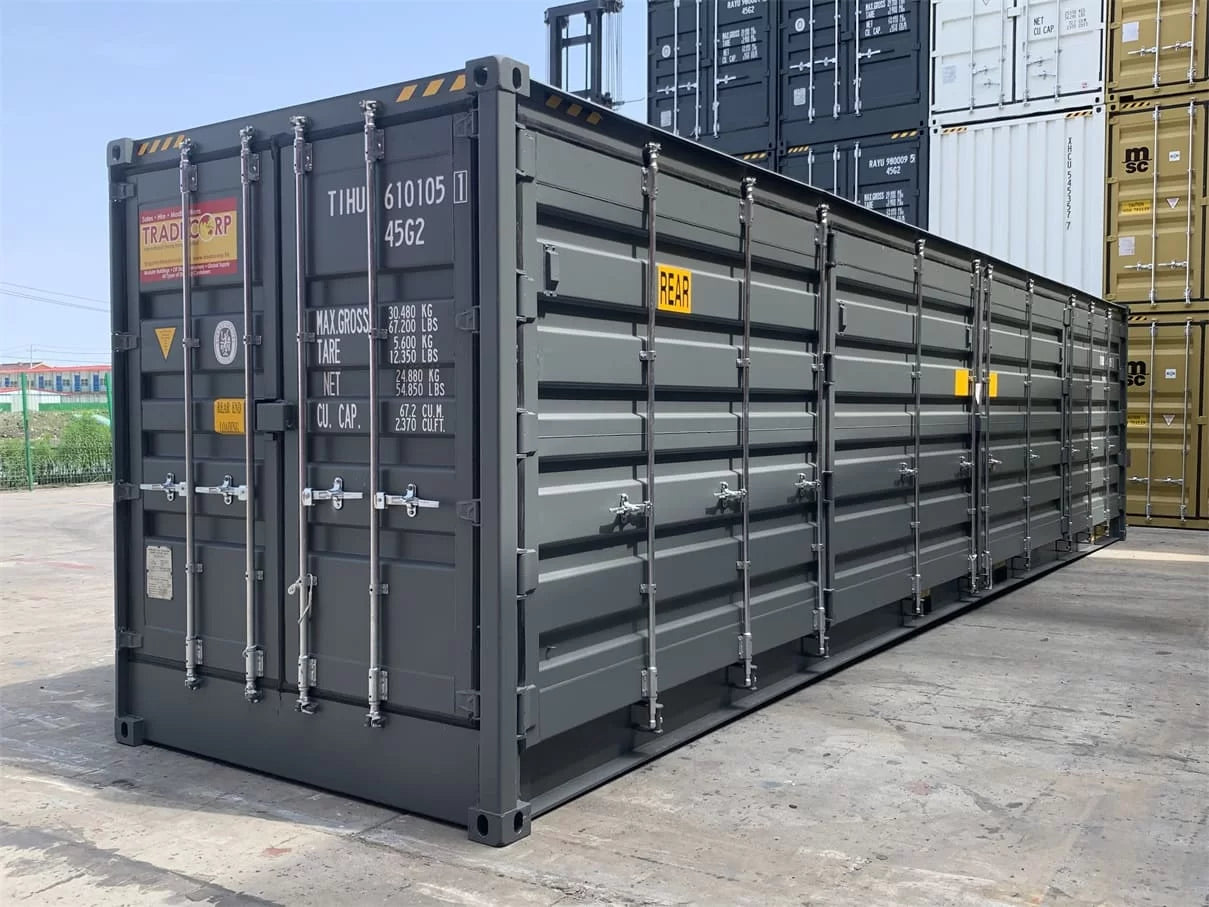 Contenedor High Cube 40' con doble puerta lateral gris nuevo — Contenedores con puertas laterales en venta en España — imagen 2