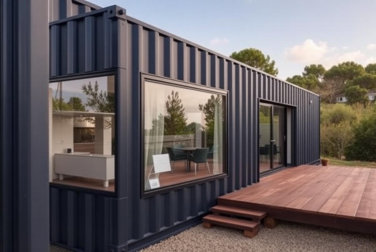 Módulo habitable fabricado con contenedores marítimos y terraza de madera